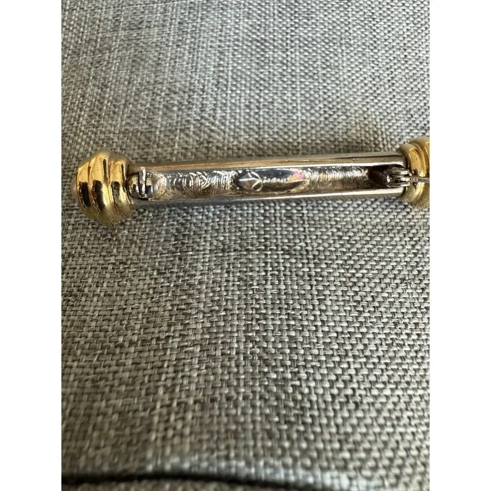 Jesera Bar Pin Brooch Vintage Silver Gold Tone Faux Pearl Crystal Classic 90s